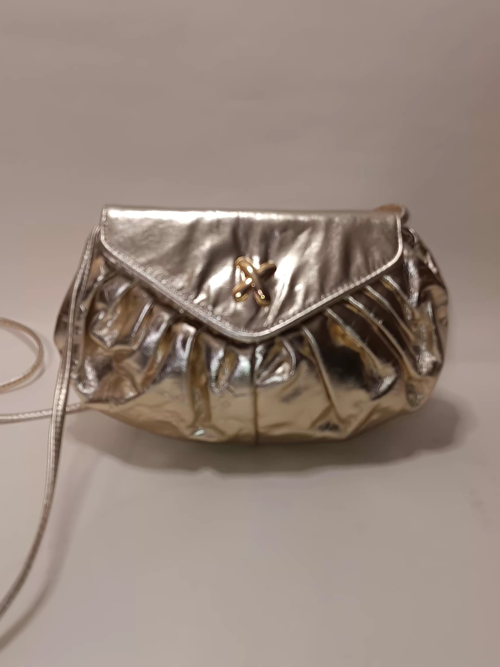 Metallic Gold Leather Vintage Evening Cross Body Bag with Cross Accent